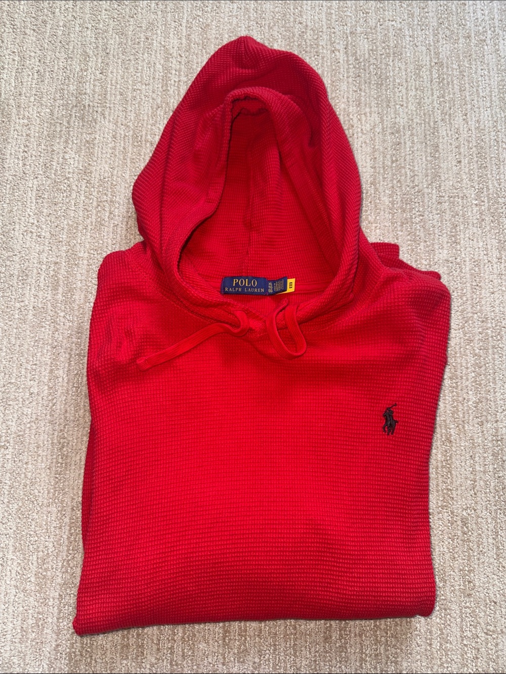 Polo Ralph Lauren Hoodie Men XL Red Waffle Knit Thermal Pony Logo Pullover